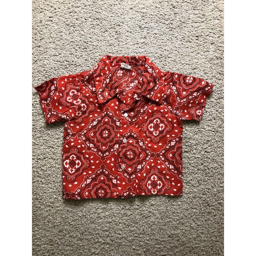 Vintage Tiny Tots Original No Size Western Print Red Button Up Short Sleeve